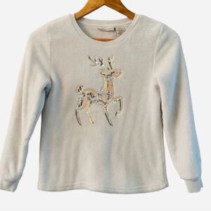 Cynthia Rowley Girls Cream Winter Reindeer Soft Long Sleeve Sweatshirt size M